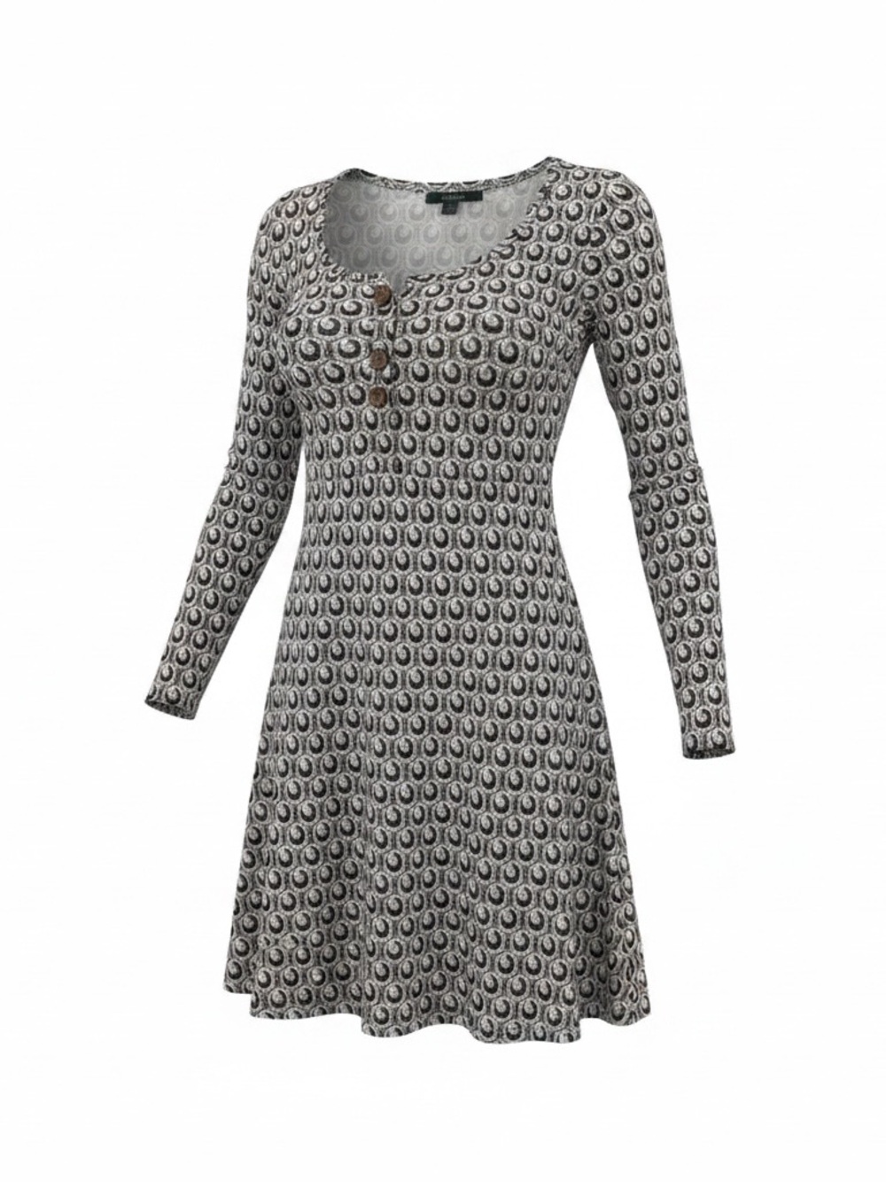Boden Black & White Long Sleeve Scoop Neck A-Line Dress